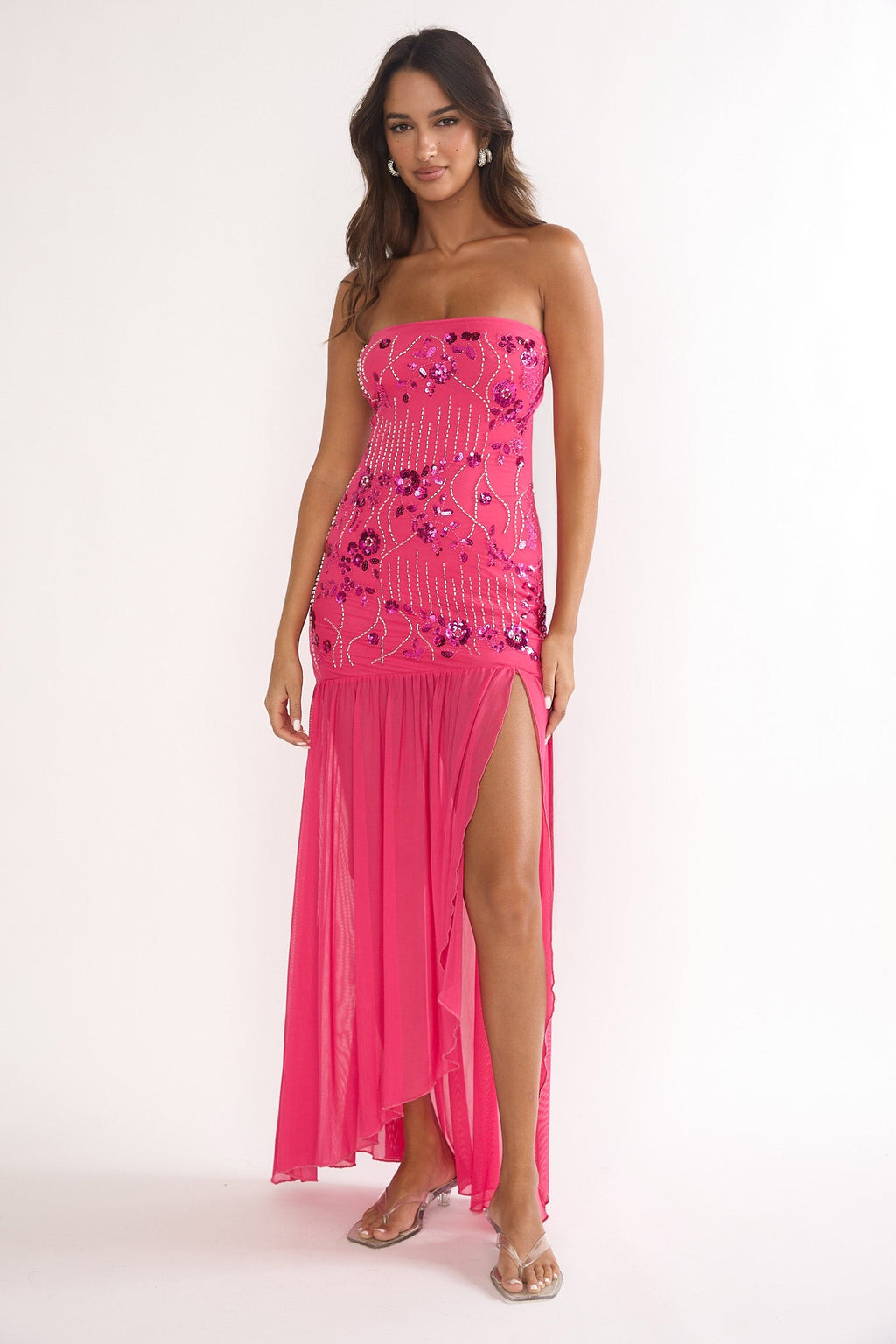 Jezra Strapless Sequin Embellished Maxi Dress Plum