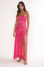 Jezra Strapless Sequin Embellished Maxi Dress Plum