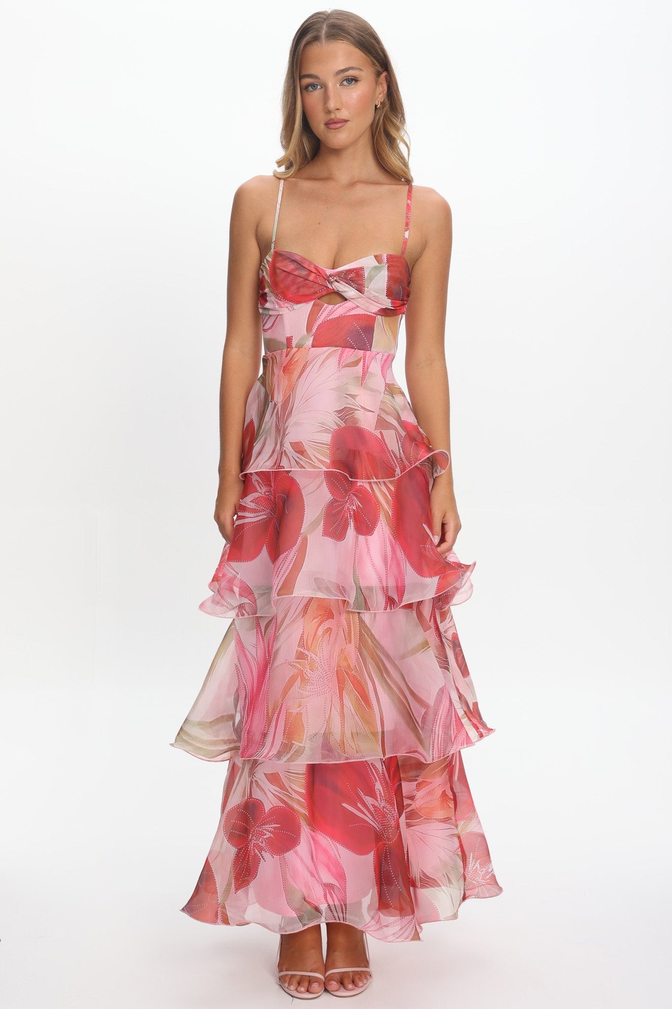 Varenna Layered Sweetheart Neckline Maxi Dress Print Red Secondary image