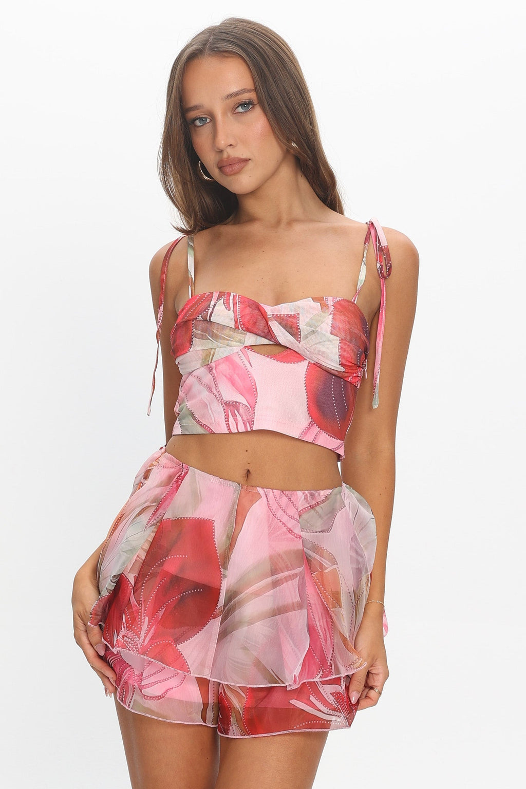 Varenna Layered Flounce Shorts Print Red