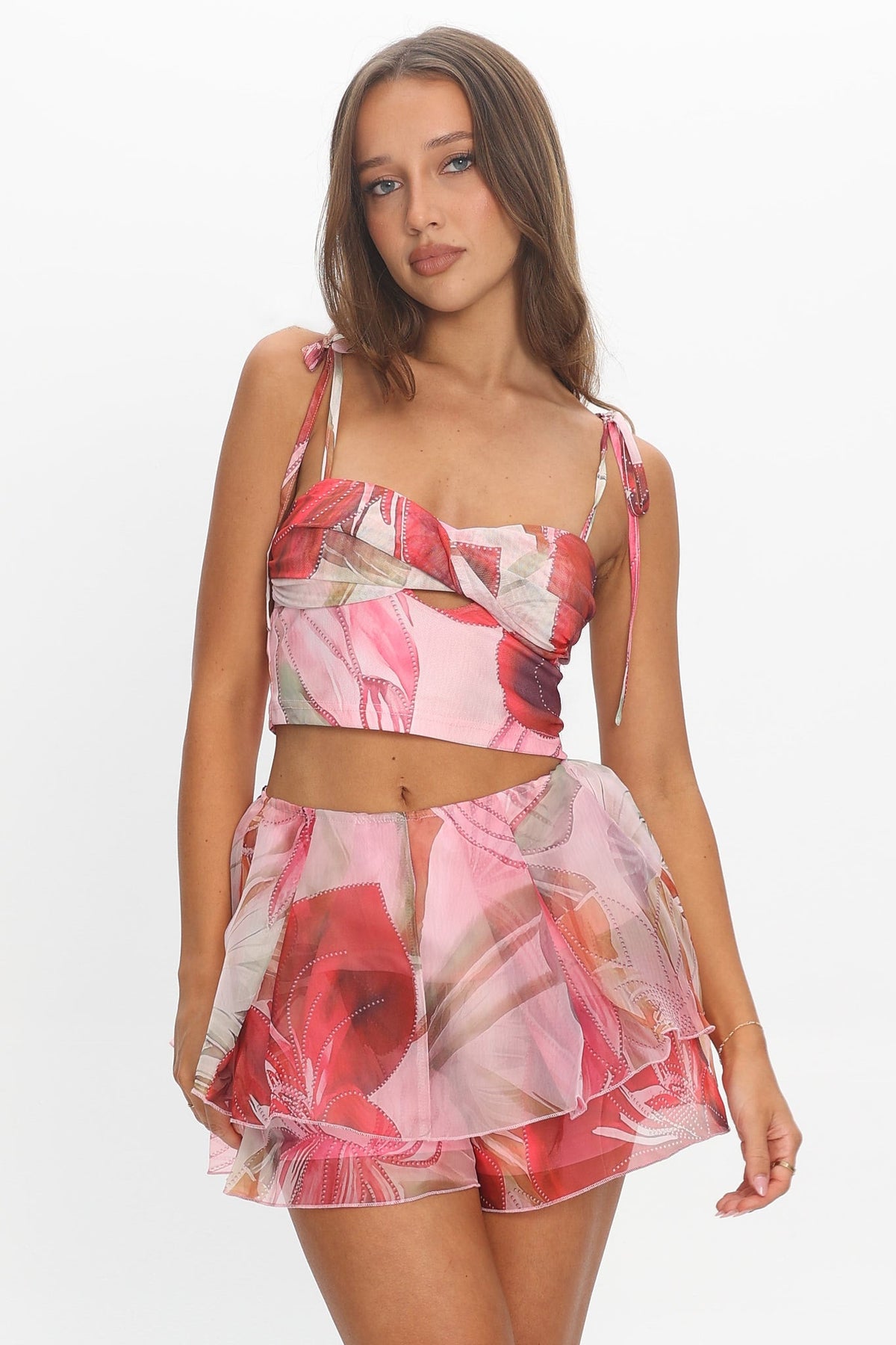 Varenna Layered Flounce Shorts Print Red