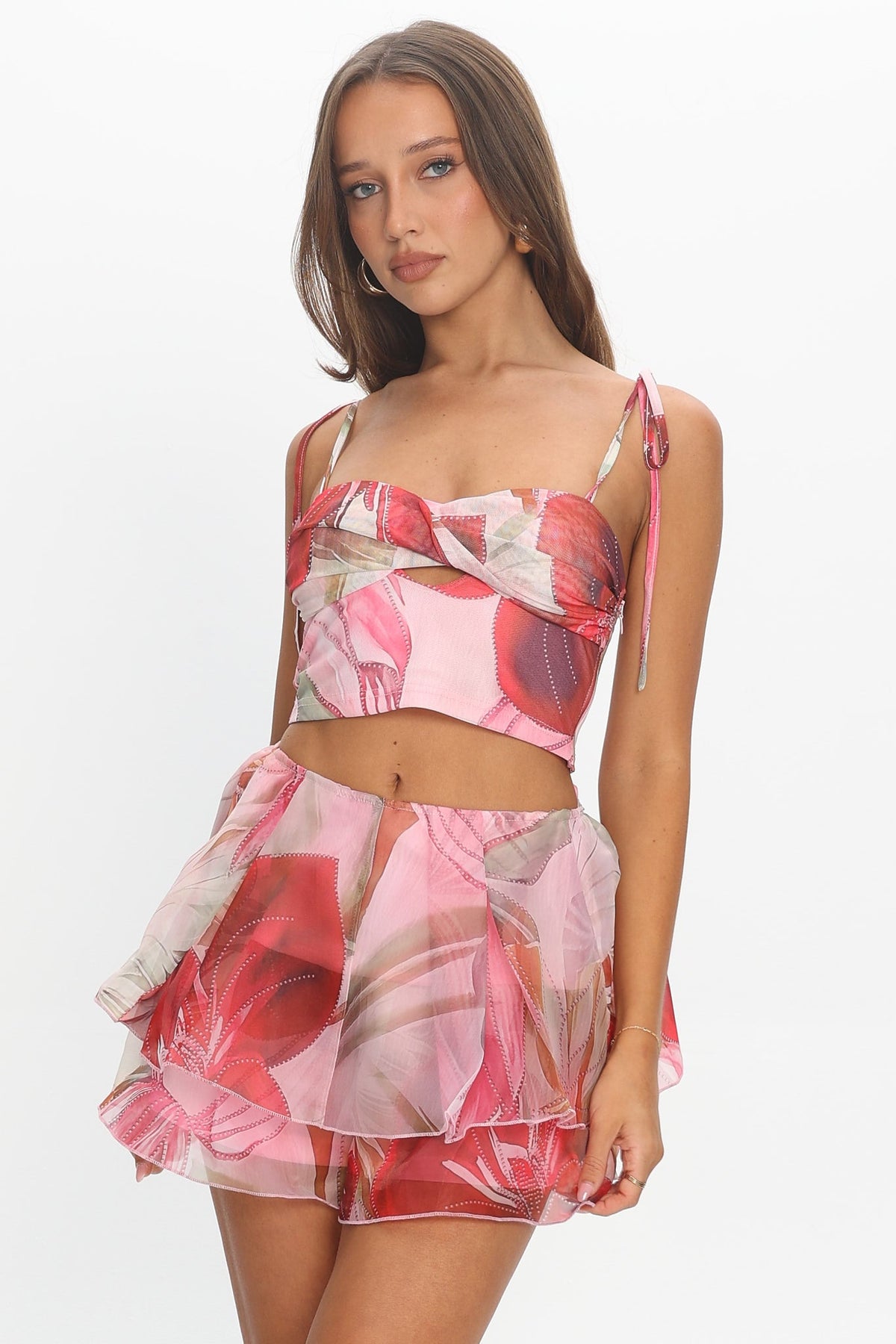 Varenna Tied Shoulder Top Print Red