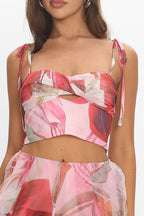 Varenna Tied Shoulder Top Print Red