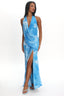 Palomino Plunging Halter Maxi Dress Print Blue