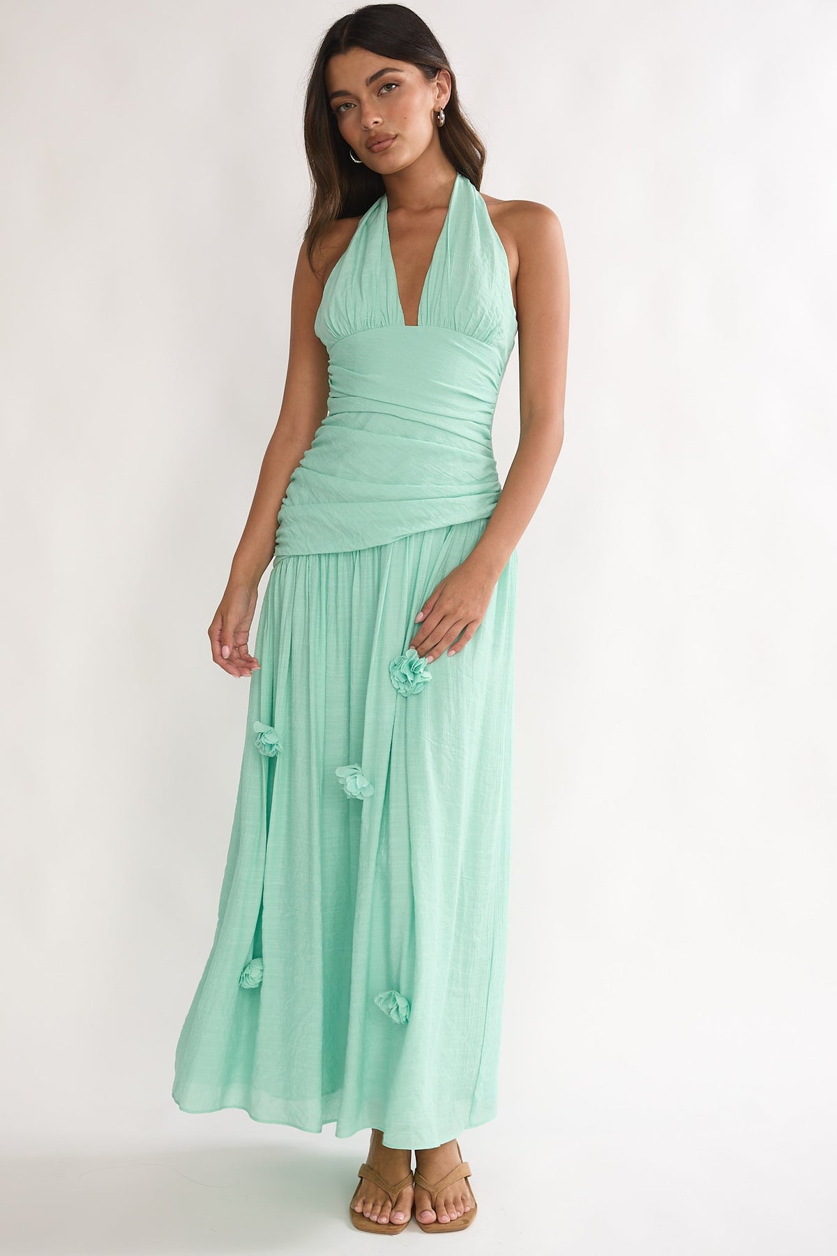 To The Sky Halterneck Maxi Dress Sage Main image