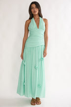 To The Sky Halterneck Maxi Dress Sage