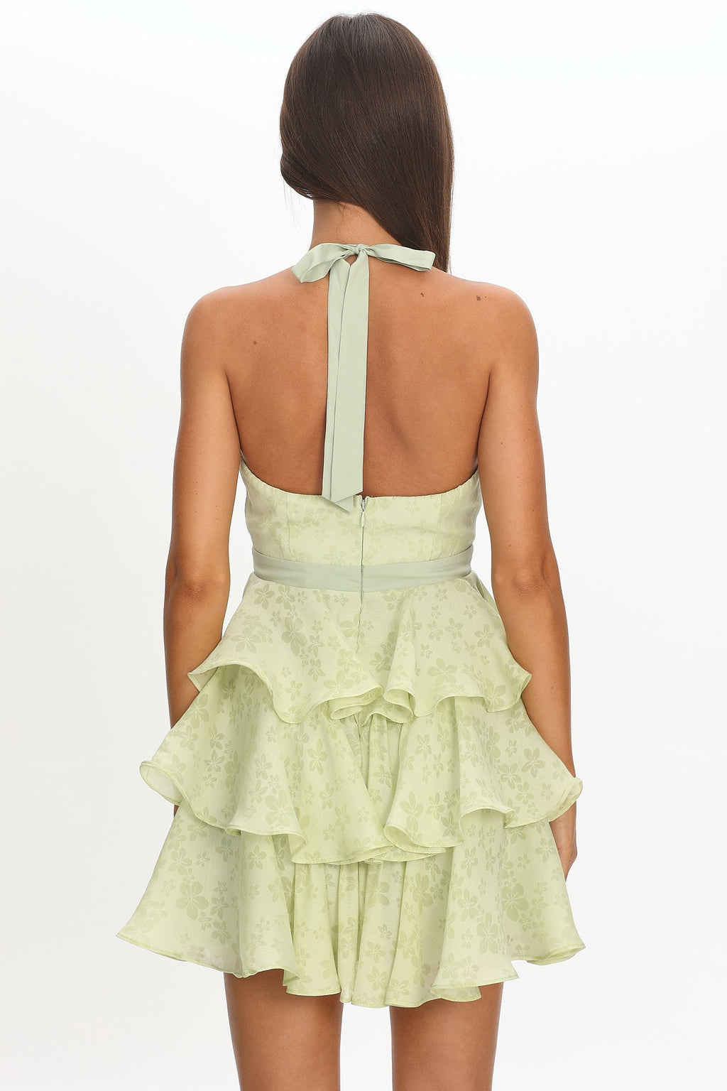 Ayala Halterneck Ruffle Mini Dress Floral Lime