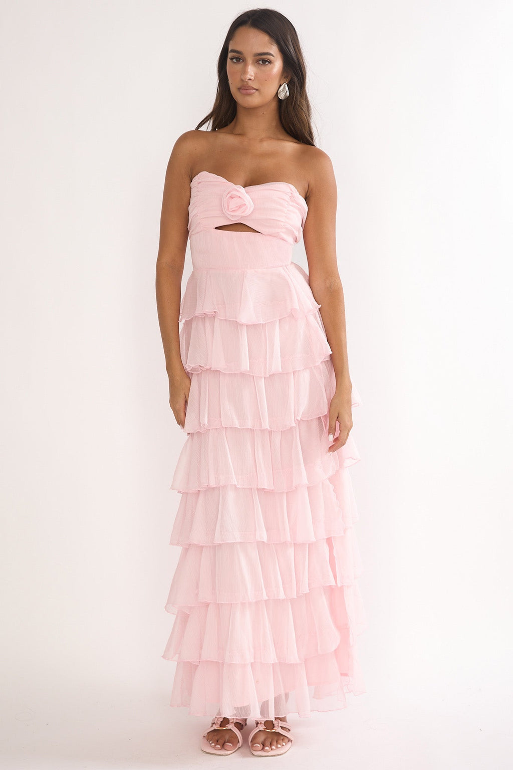 Janelia Layered Frill Maxi Dress Pink