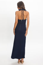 Lioren Plunge Halter Maxi Dress Indigo