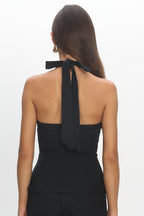 Lioren Unique Neckline Halter Top Black