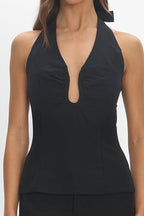 Lioren Unique Neckline Halter Top Black