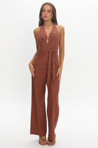 Lioren Plunging Halterneck Jumpsuit Chocolate