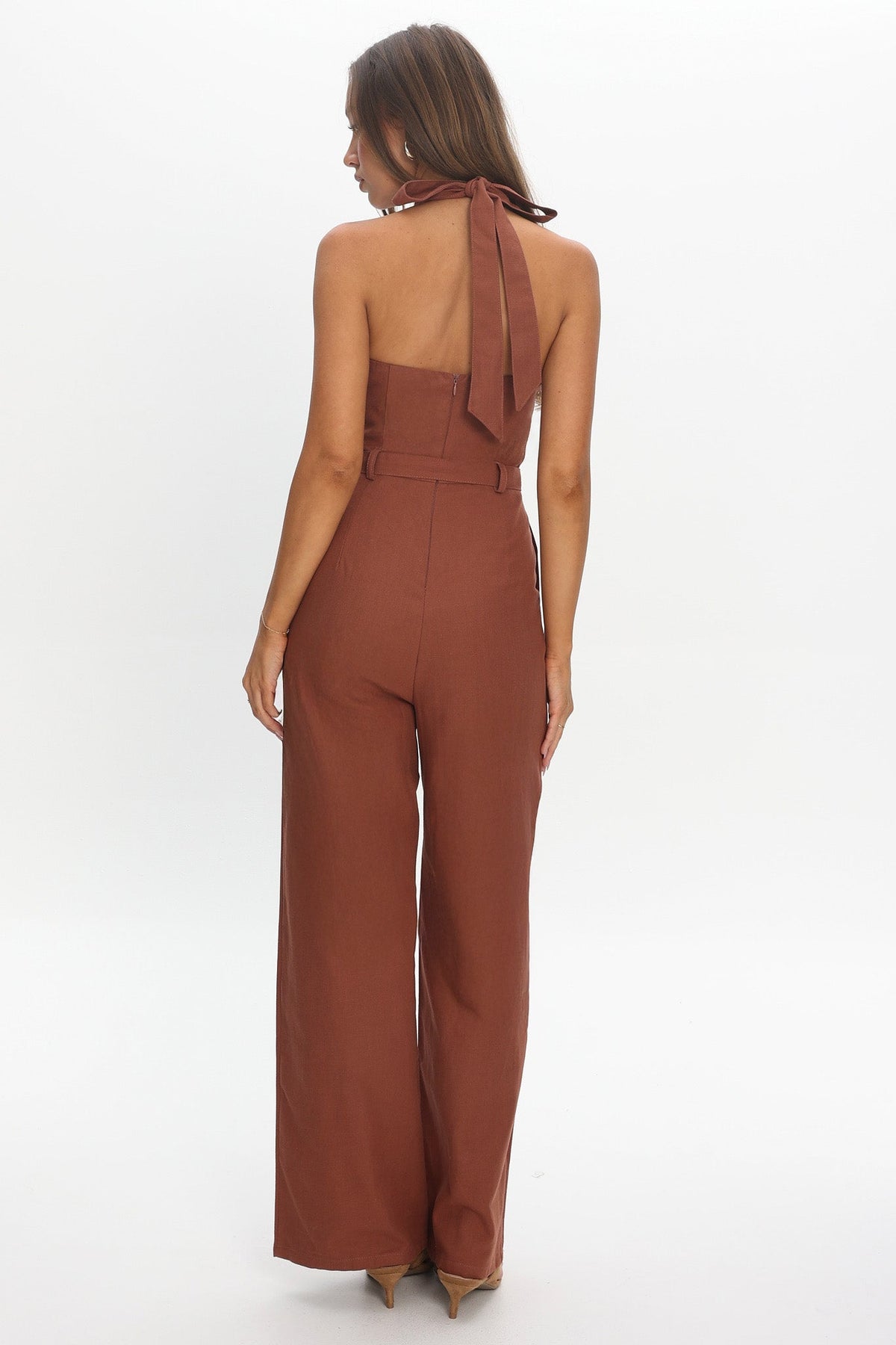 Lioren Plunging Halterneck Jumpsuit Chocolate
