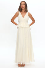 Lusia Peplum Applique Waist Maxi Dress White