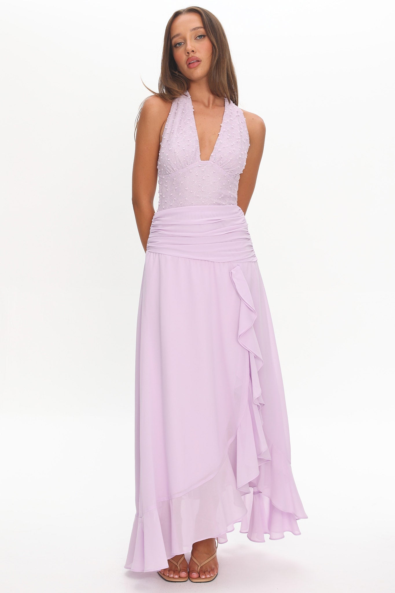Luella Textured Halter Split Maxi Dress Lilac Secondary image