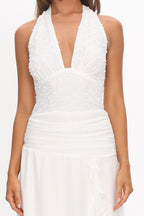Luella Textured Halter Split Maxi Dress White