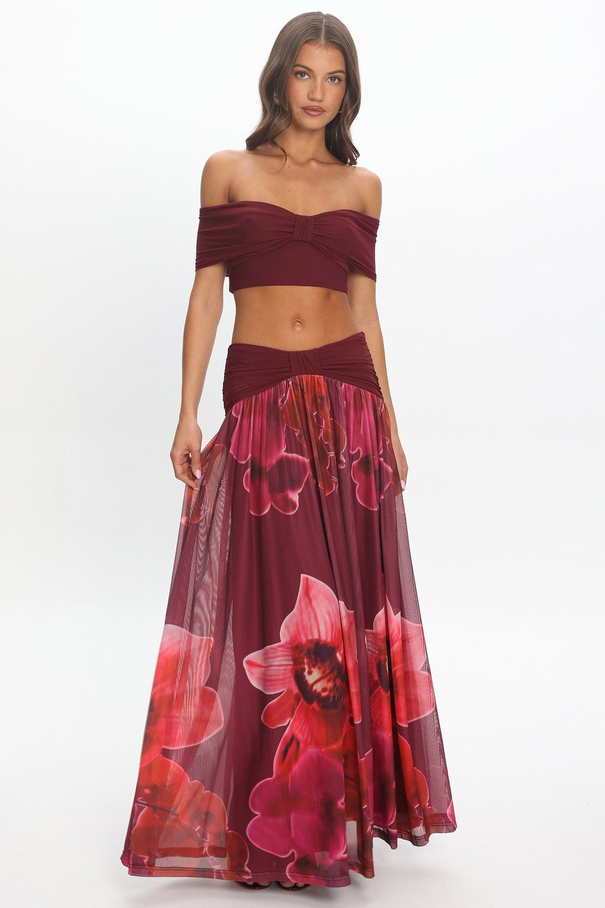 Farela Ruched Waist Maxi Skirt Fuchsia