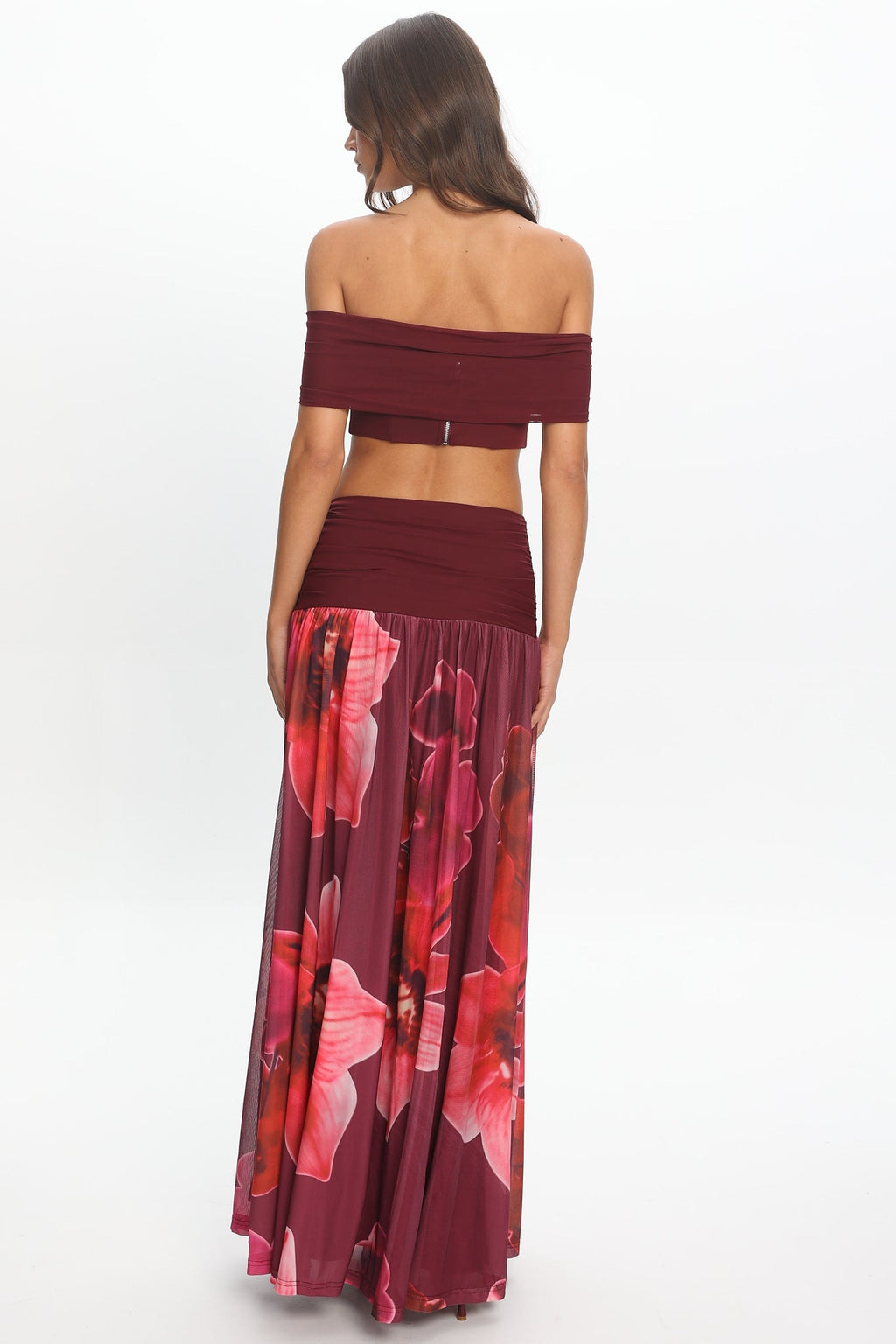 Farela Ruched Waist Maxi Skirt Fuchsia