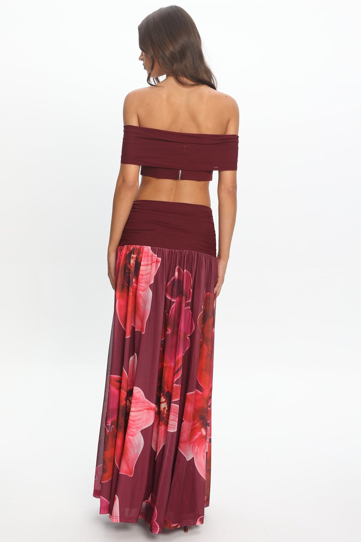 Farela Ruched Waist Maxi Skirt Fuchsia