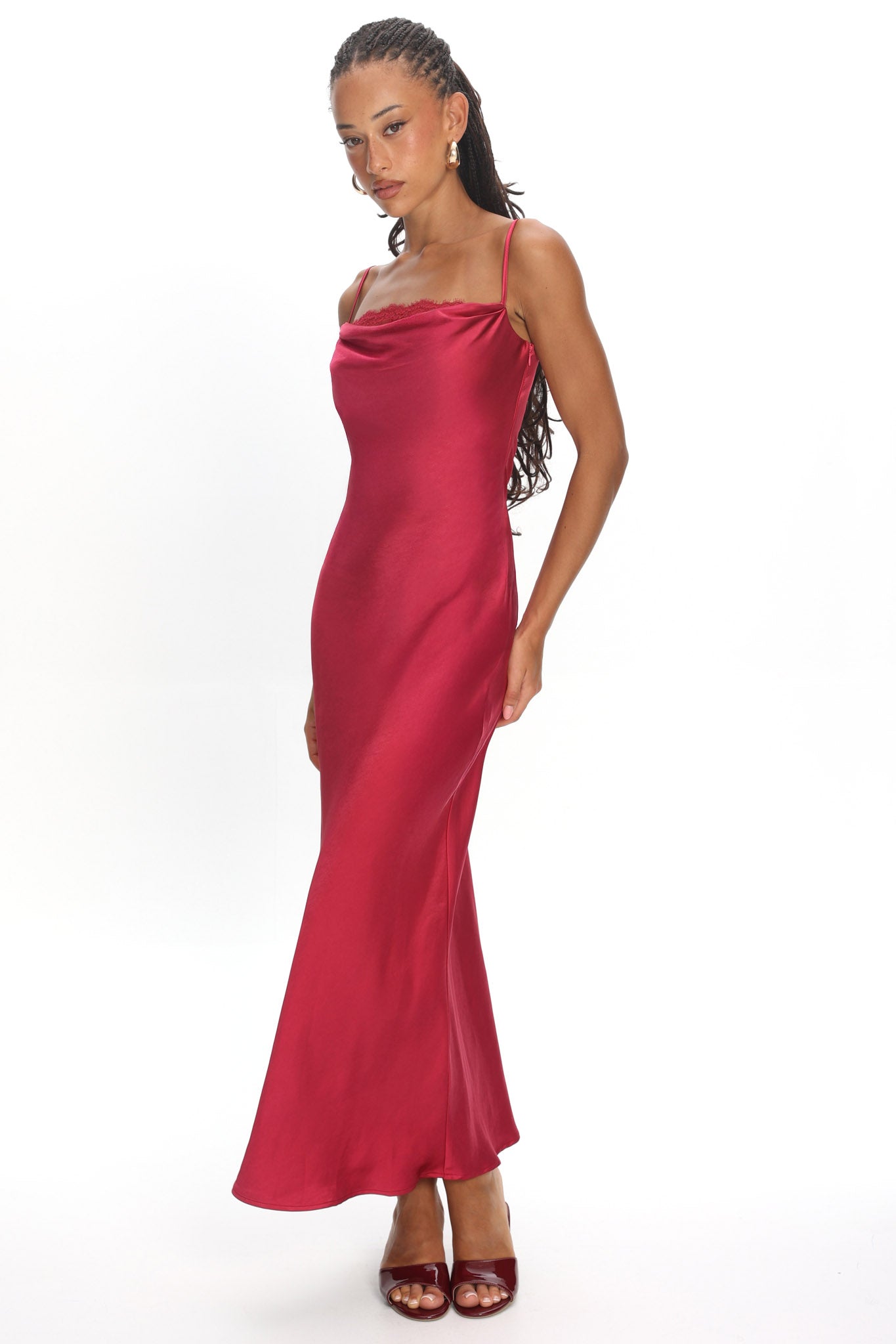 Yvaine Lace Cowl Bust Maxi Dress Wine Secondary image