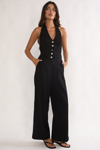 Ambrin Halterneck Button Jumpsuit Black
