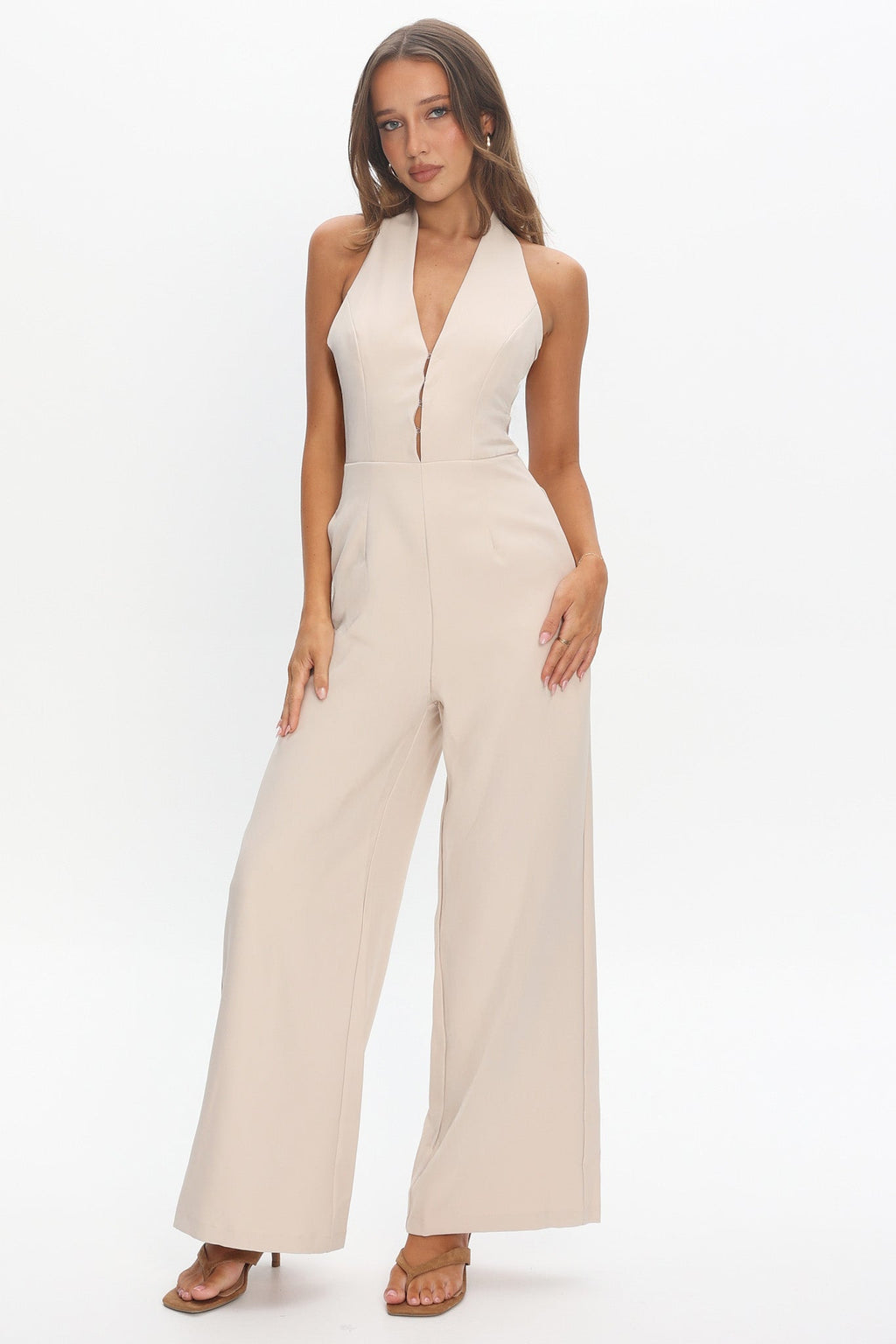 Enlighten Halterneck Jumpsuit Beige