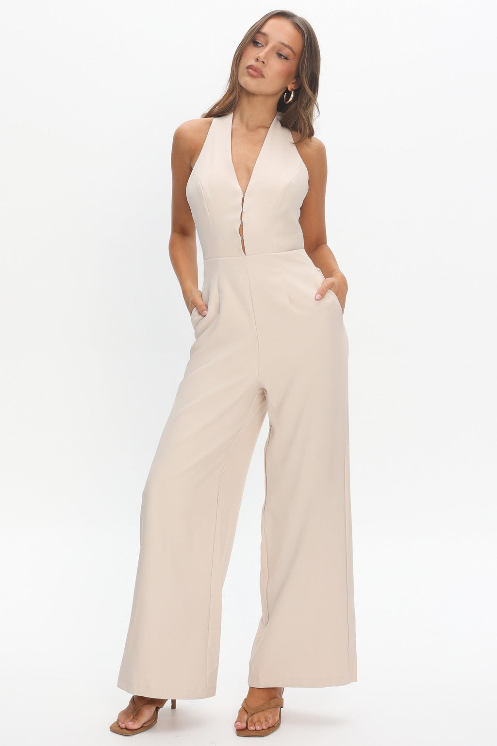 Enlighten Halterneck Jumpsuit Beige
