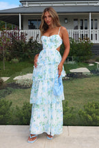 Vianne Tiered Cut-Out Maxi Dress Floral Blue
