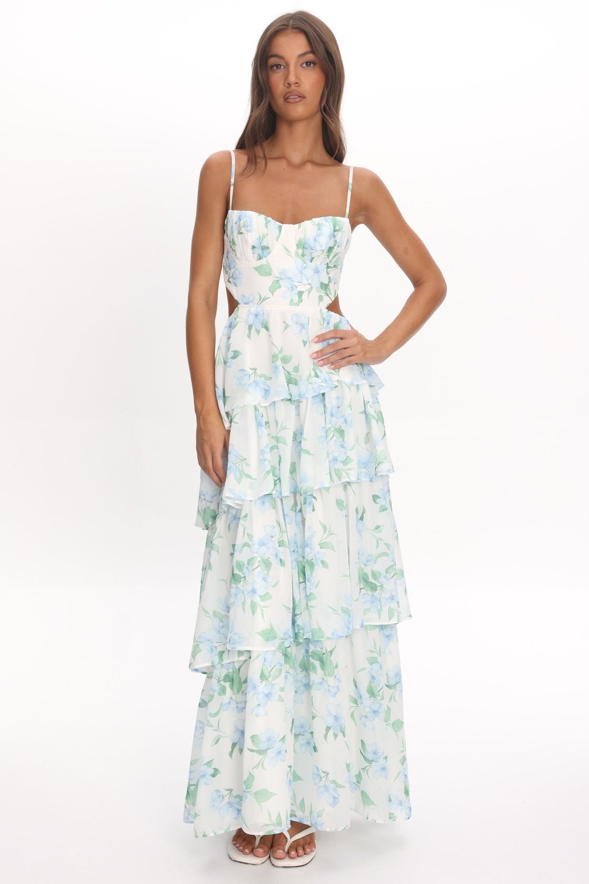 Vianne Tiered Cut-Out Maxi Dress Floral Blue Main image