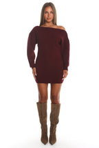 Fremont One-Shoulder Fuzzy Knit Mini Dress Wine