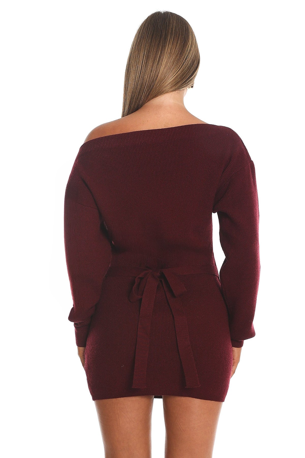 Fremont One-Shoulder Fuzzy Knit Mini Dress Wine