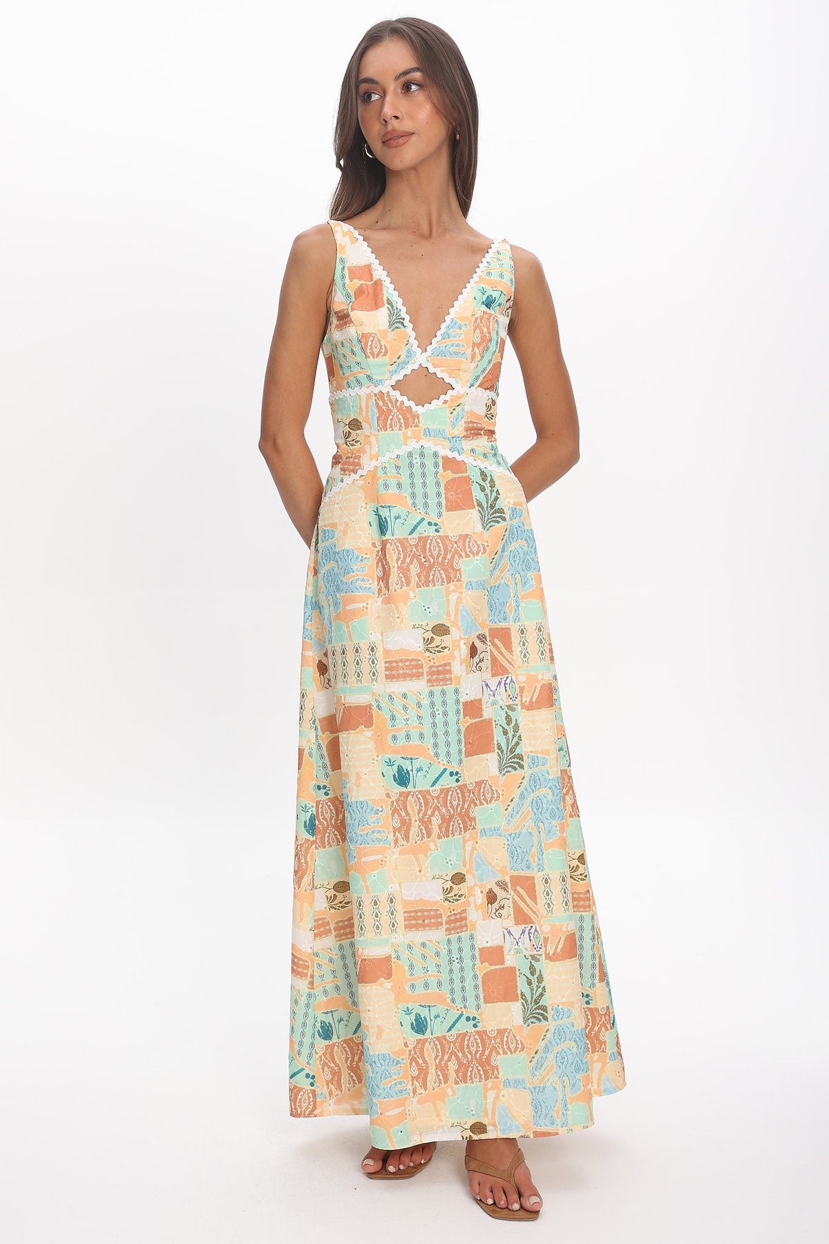 Avilo Ric Rac Trim Maxi Dress Print Yellow Main image