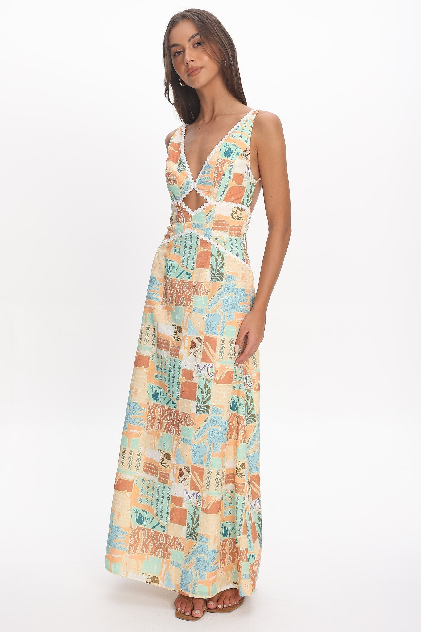 Avilo Ric Rac Trim Maxi Dress Print Yellow Secondary image