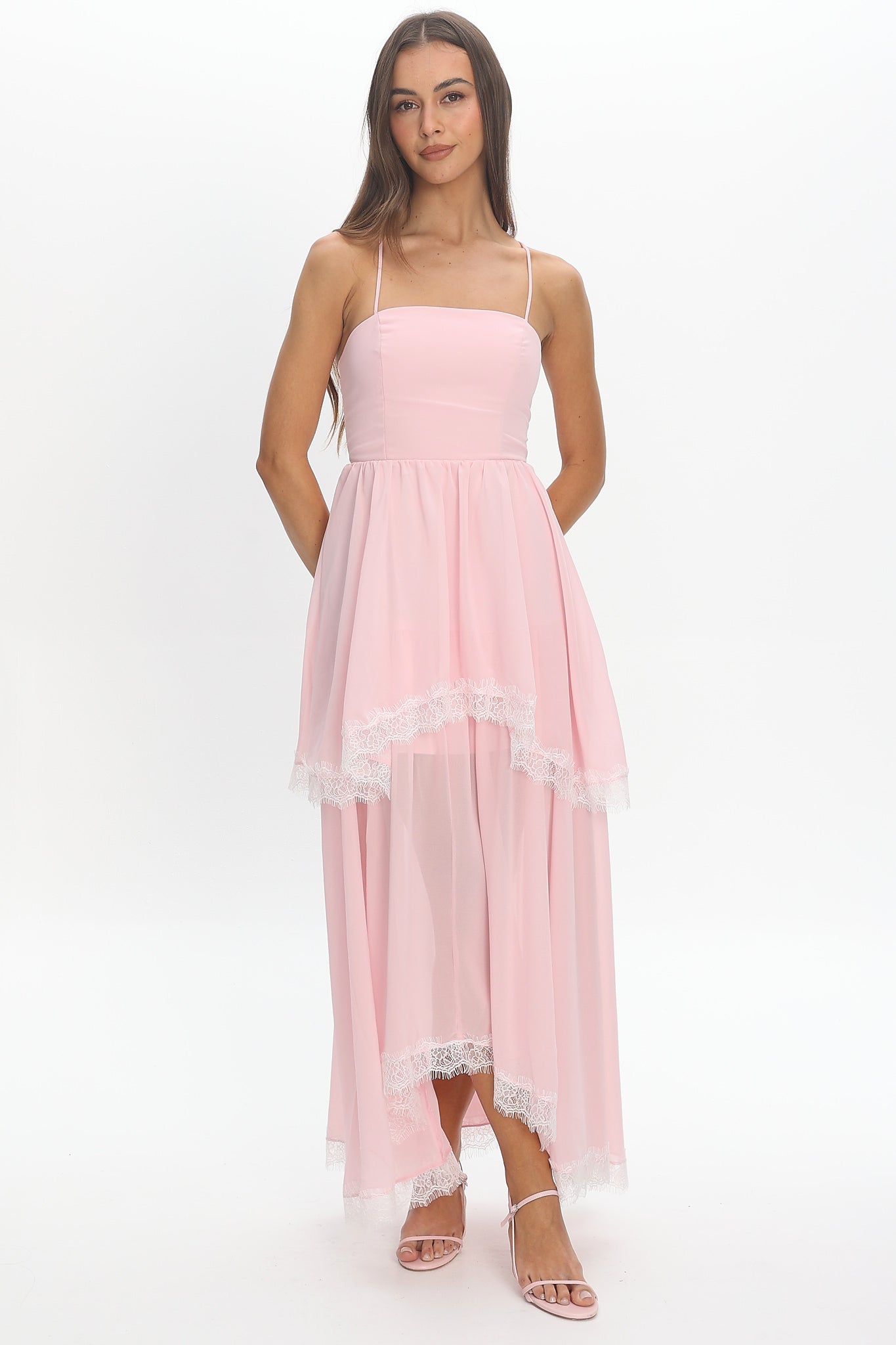 Sunrise on Sunset Lace Trim Maxi Dress Pink Secondary image