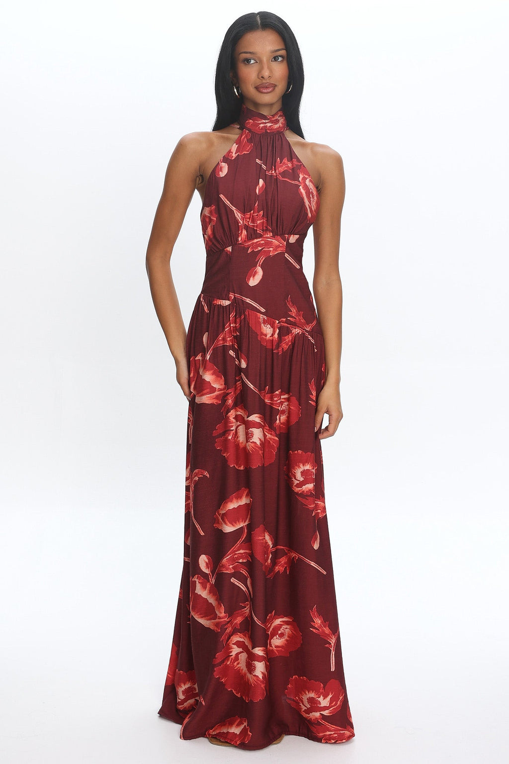 Agoura Halterneck Maxi Dress Floral Cherry