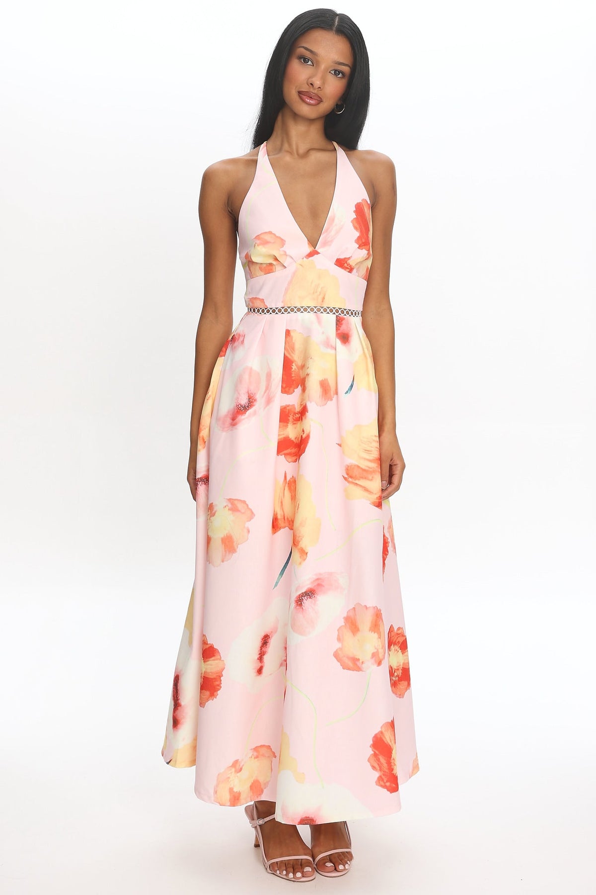 Ellin Tied Back Halter Maxi Dress Light Pink