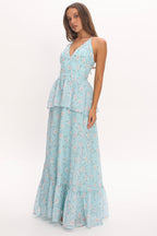 Whispering Petals Peplum Maxi Dress Baby Blue