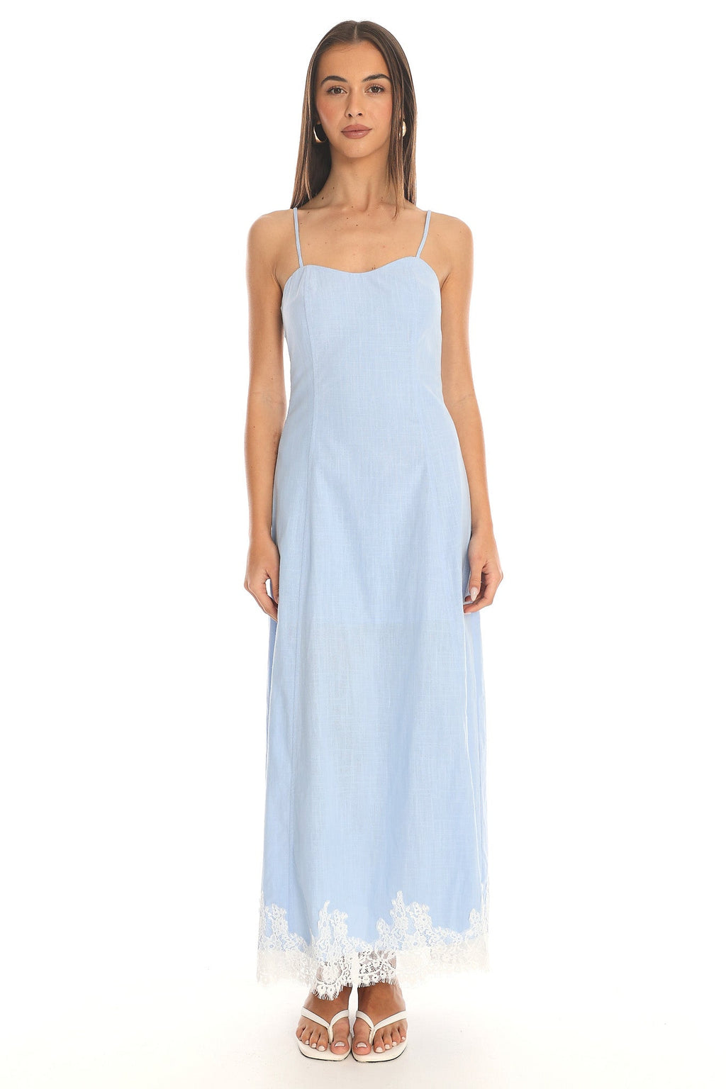 Kai Lace Trim Maxi Dress Light Blue