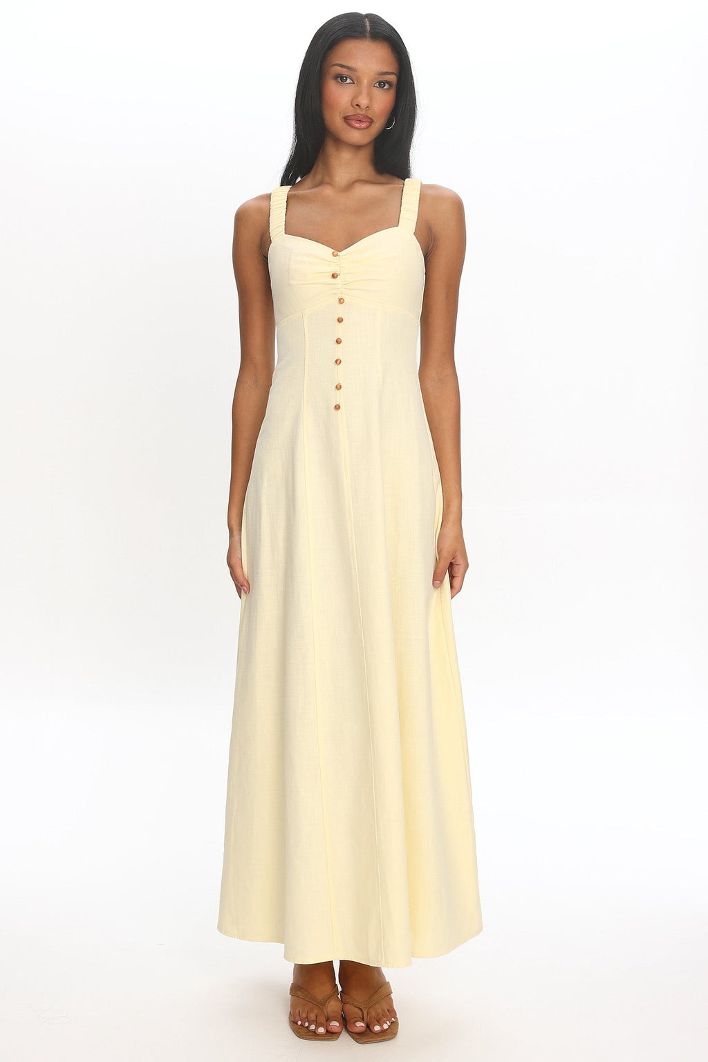 Day Off Ruched Strap Maxi Dress Baby Yellow