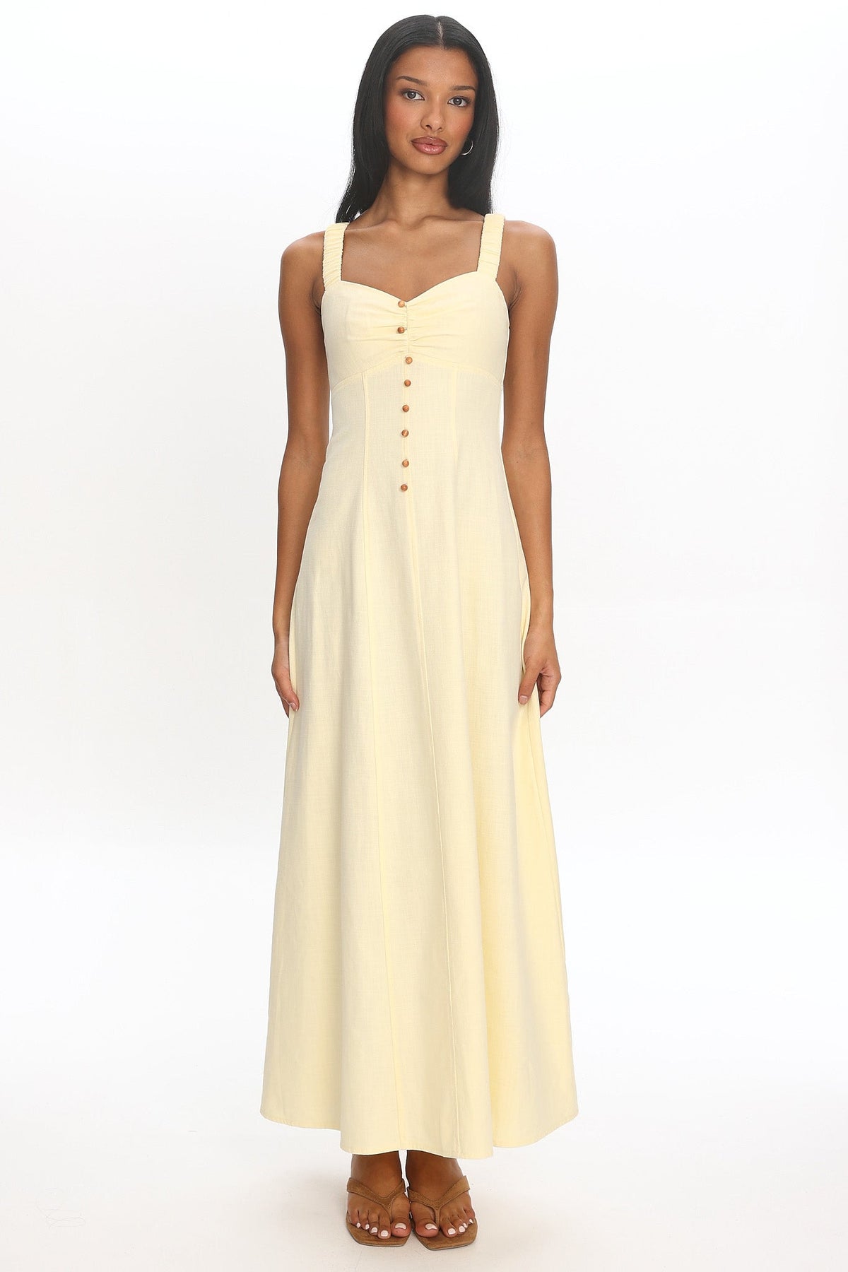 Day Off Ruched Strap Maxi Dress Baby Yellow