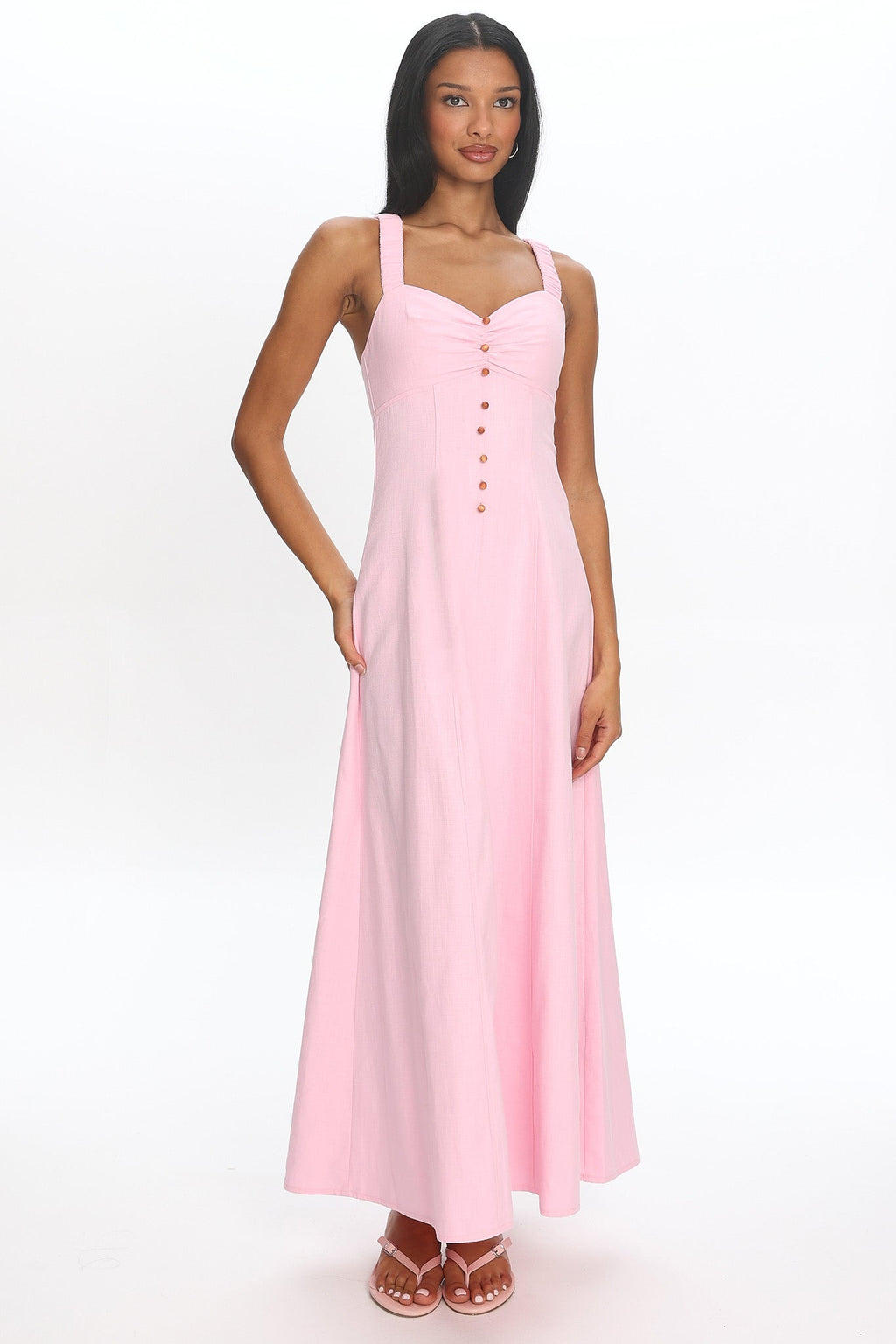 Petrichor Ruched Bust Maxi Dress Light Pink