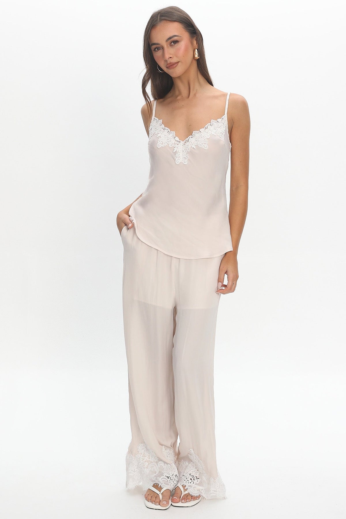 Insight Lace Trim Cami Top Cream