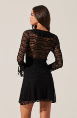 Lbruh Ruffle V-Neck Lace Mini Dress