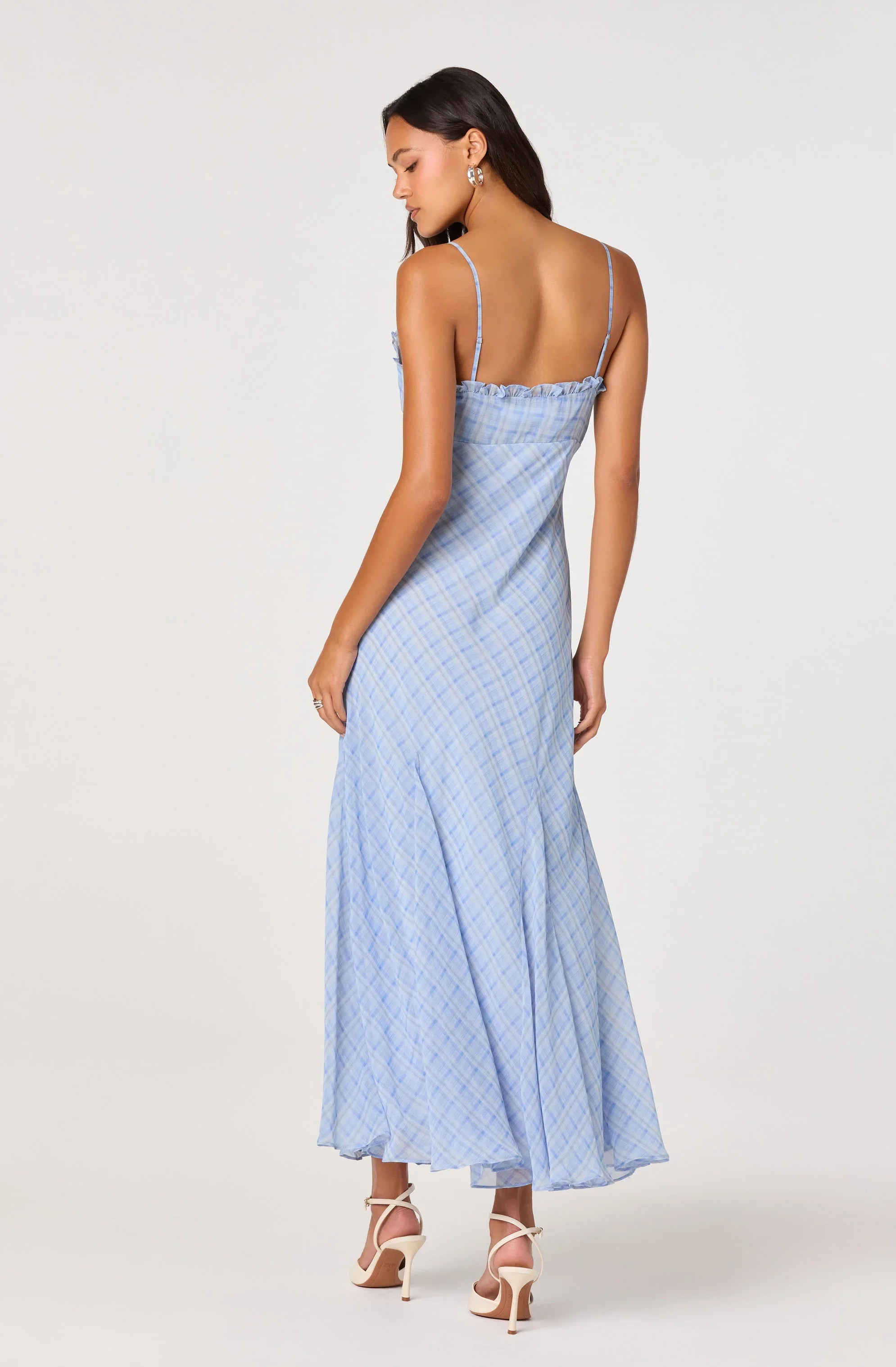 Inixyf Maeryn Plaid Ruffle Trim Maxi Dress
