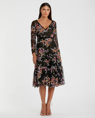 Black Floral Embroidered Tea Length Dress - FINAL SALE