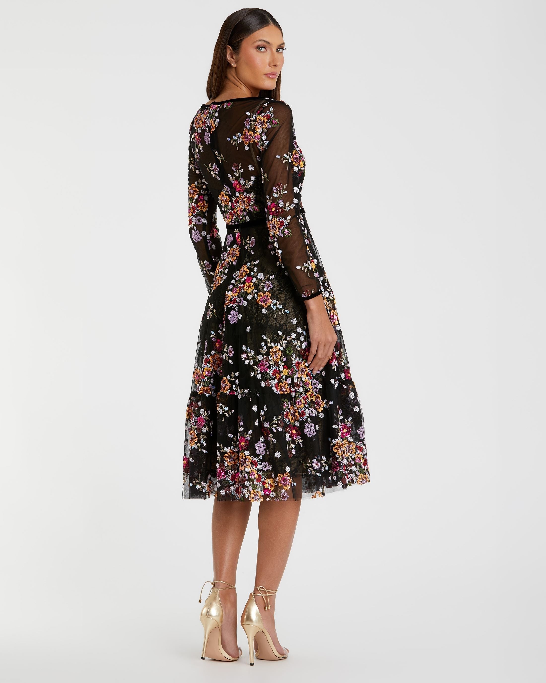 Black Floral Embroidered Tea Length Dress - FINAL SALE