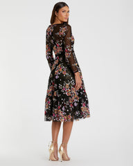 Black Floral Embroidered Tea Length Dress - FINAL SALE