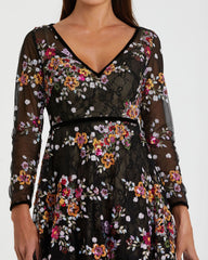 Black Floral Embroidered Tea Length Dress - FINAL SALE