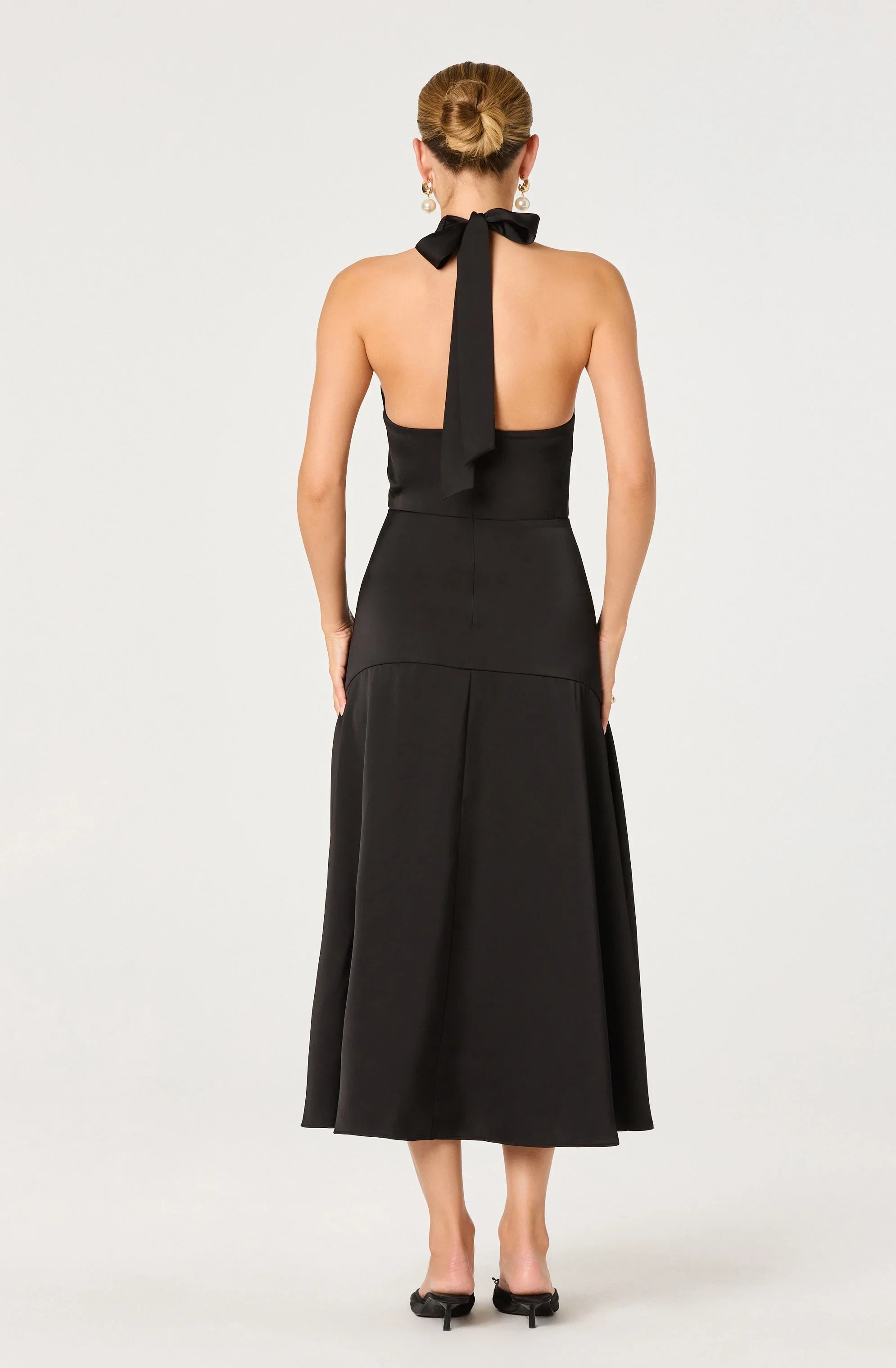 Lbruh Satin Crossover Halter Midi Dress