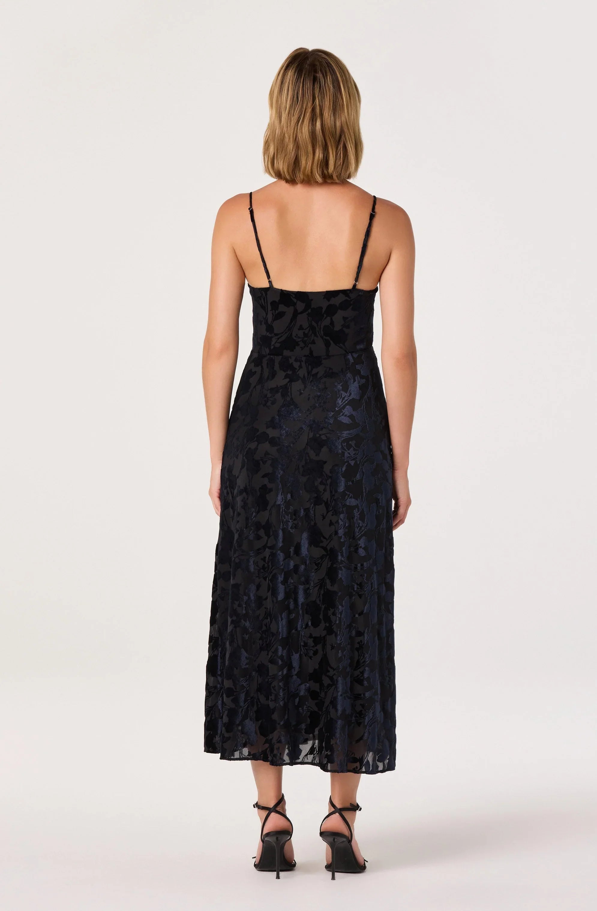Lbruh Velvet Floral Burnout Bustier Midi Dress